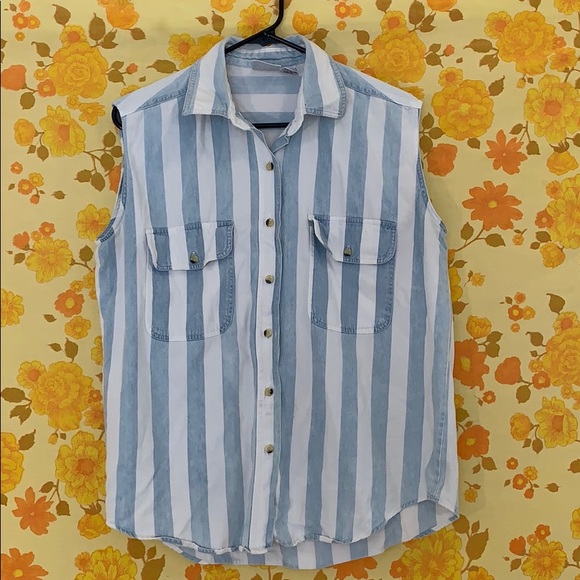 Vintage 90s Denim Stripe Button Down Shirt - Picture 8 of 8